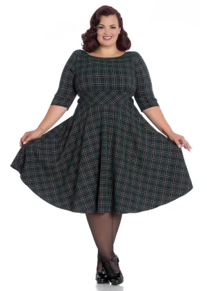 Hell Bunny Peebles Tartan 50's Swing Dress Green