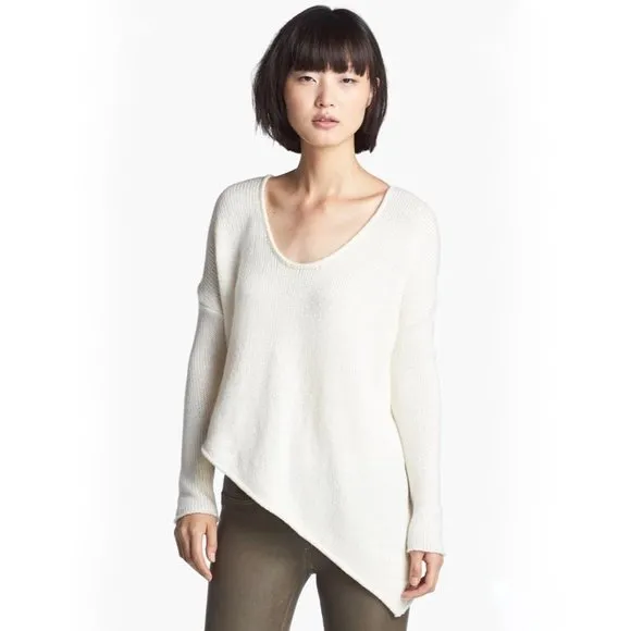 Helmet Lang white asymmetrical wool sweater