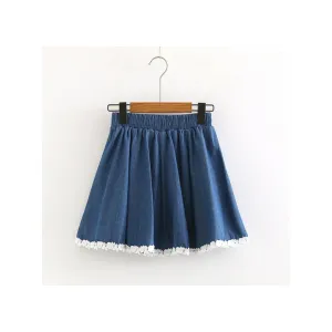 High Waist Lace Stitching Denim Skirt J20063
