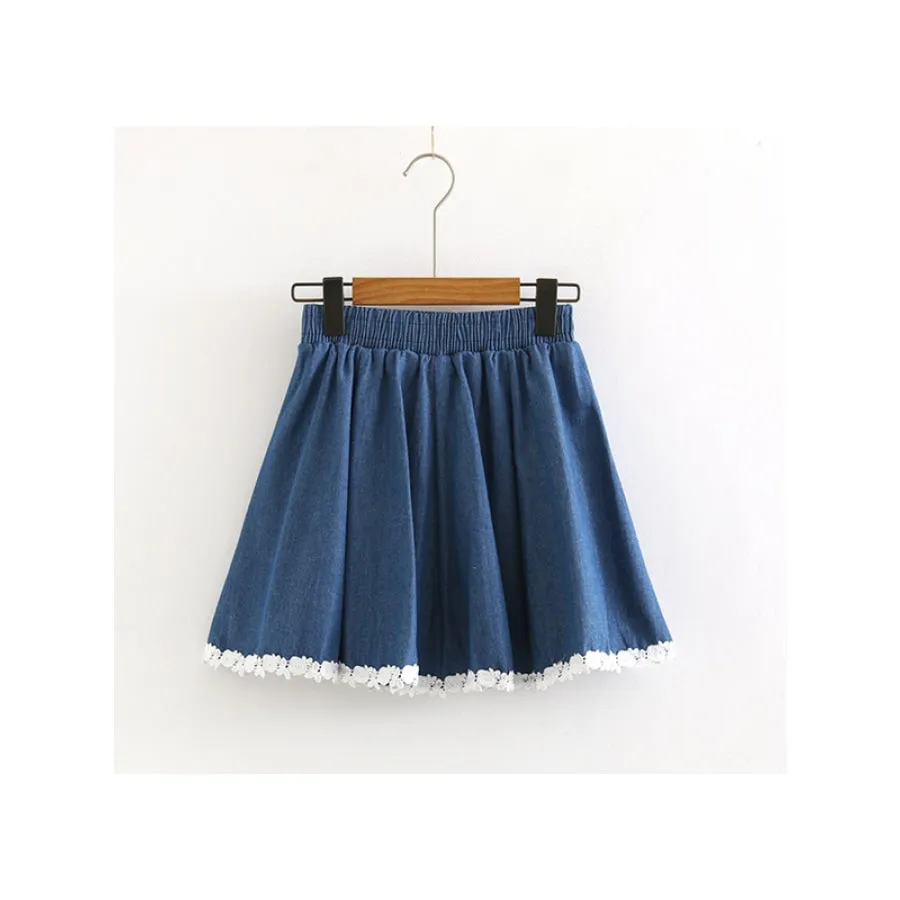 High Waist Lace Stitching Denim Skirt J20063