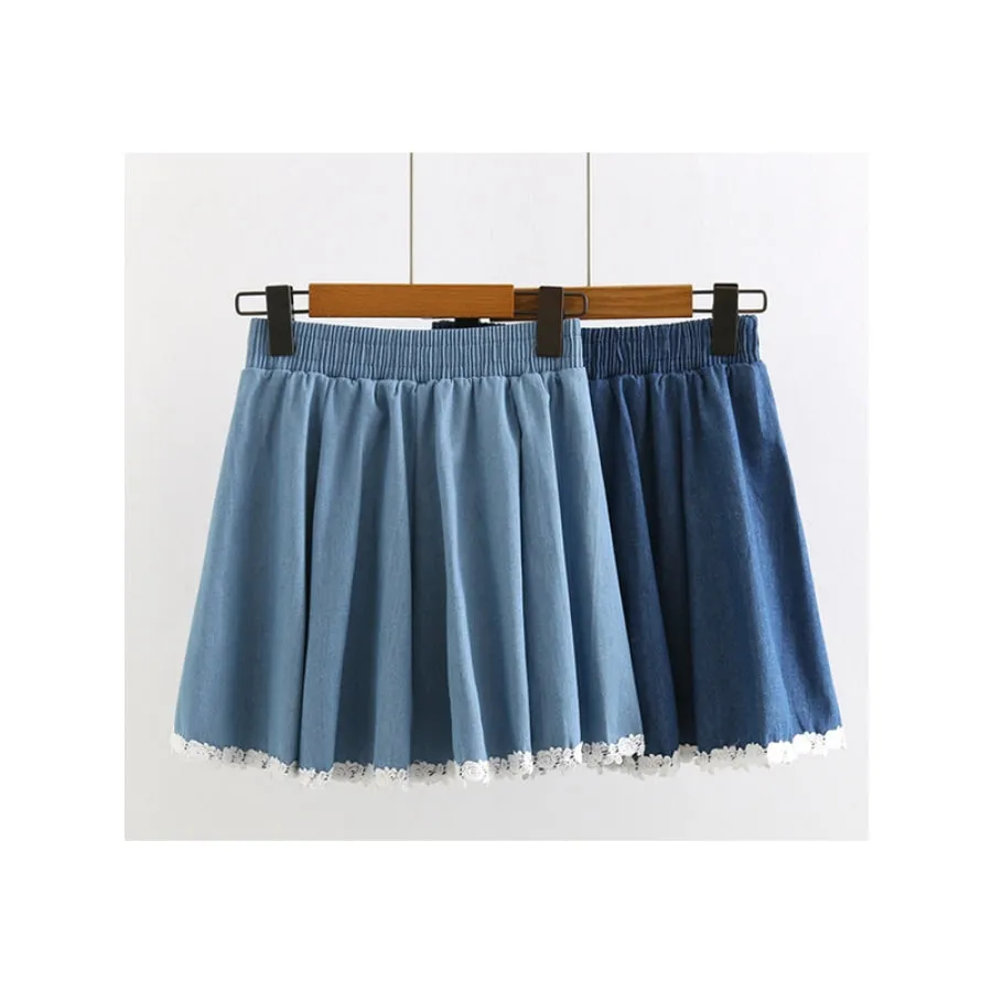 High Waist Lace Stitching Denim Skirt J20063