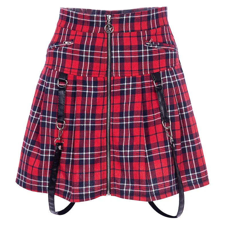 High waist strap A-line skirt KF90057