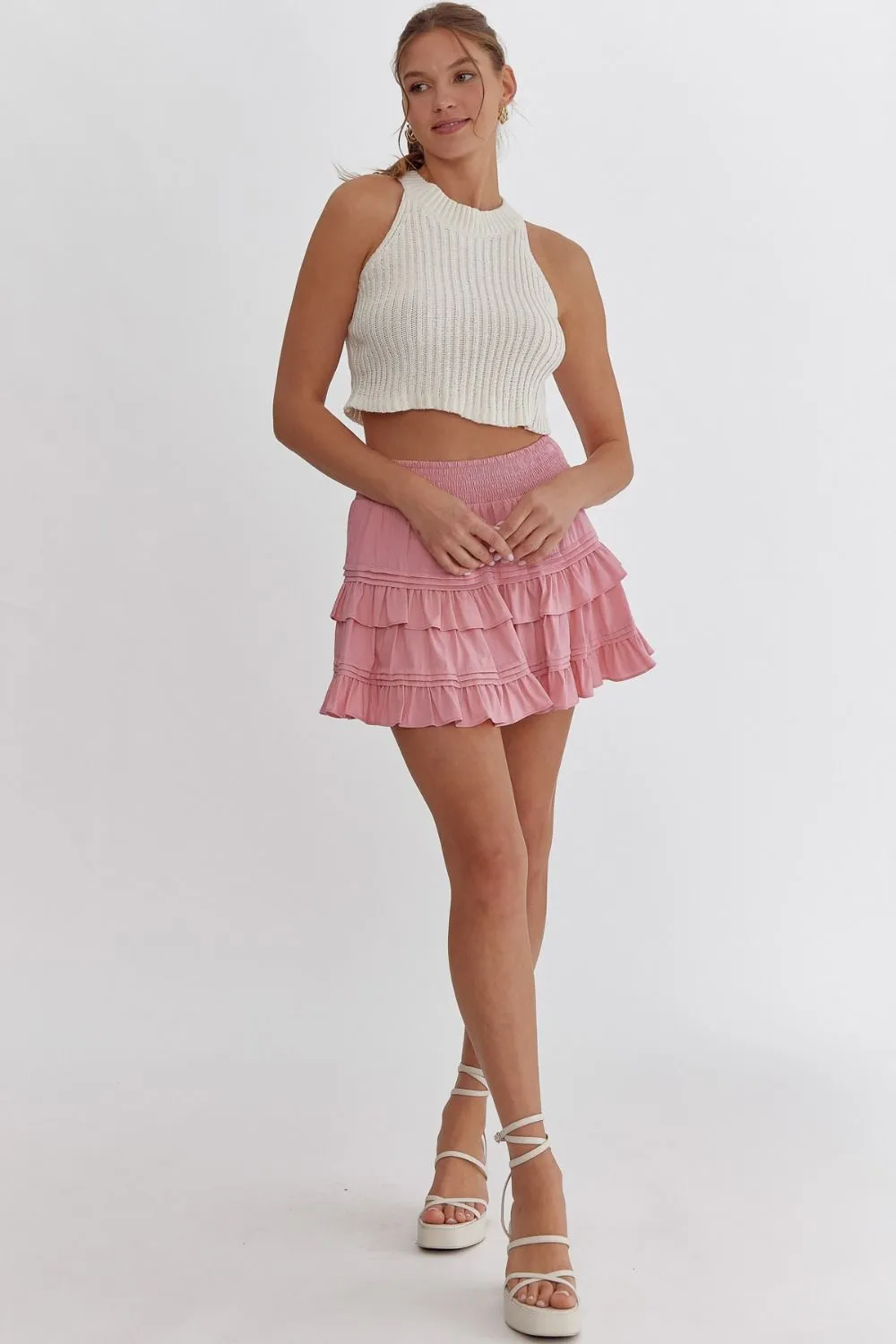 High Waisted Ruffle Skirt {Pink}