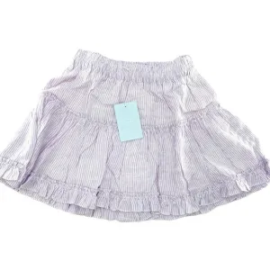 Hill House The Paz Skirt Lilac Stripe Linen A Line Ruffled Tiered Large NWT