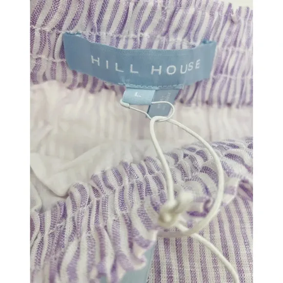 Hill House The Paz Skirt Lilac Stripe Linen A Line Ruffled Tiered Large NWT