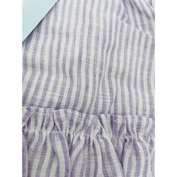Hill House The Paz Skirt Lilac Stripe Linen A Line Ruffled Tiered Large NWT