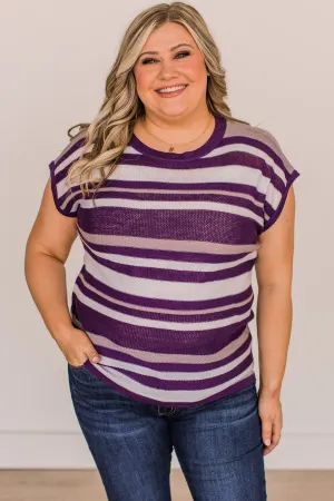 Hold Tight Striped Knit Top- Ivory & Purple