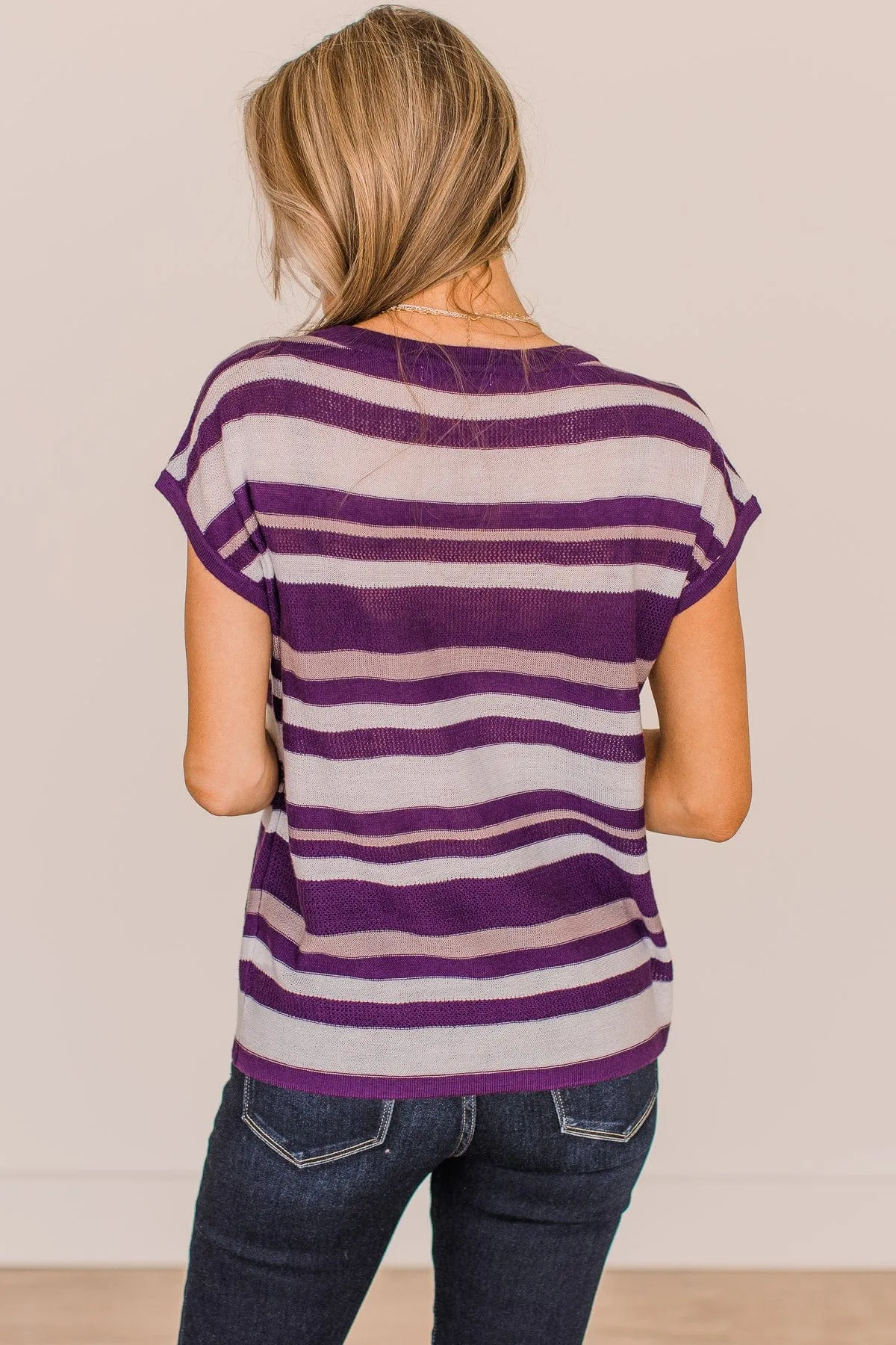 Hold Tight Striped Knit Top- Ivory & Purple