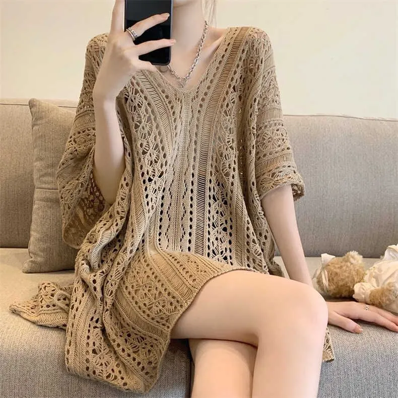Hollow Out Short Half Sleeve Knit Sweater