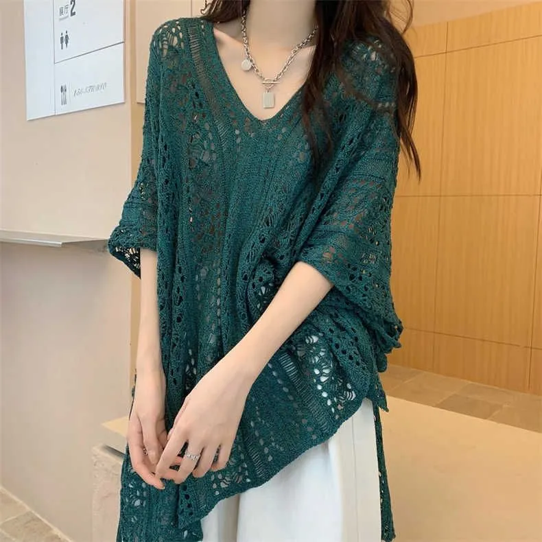 Hollow Out Short Half Sleeve Knit Sweater