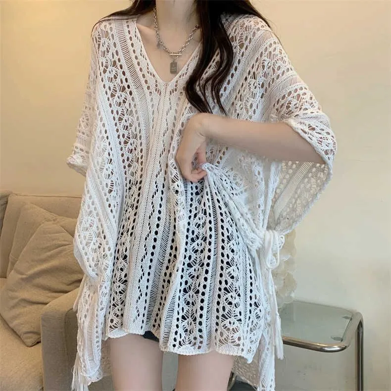 Hollow Out Short Half Sleeve Knit Sweater