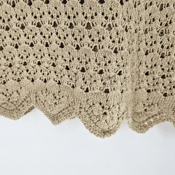 House Of Harlow 1960 Tan Open Knit Long Sleeve Crochet Sweater Womens Size XSmal