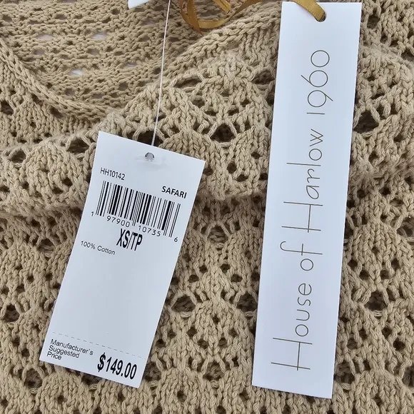 House Of Harlow 1960 Tan Open Knit Long Sleeve Crochet Sweater Womens Size XSmal