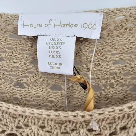 House Of Harlow 1960 Tan Open Knit Long Sleeve Crochet Sweater Womens Size XSmal