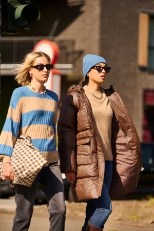 ICHI Kamara Striped Knit Sweater Blue