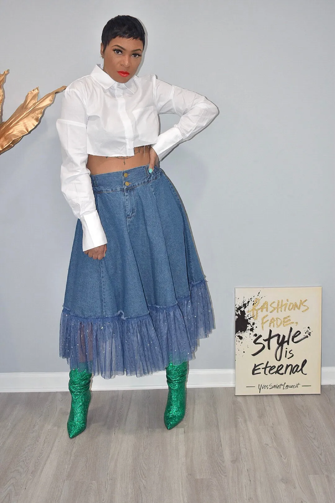 I'm A Star A-Line Denim Skirt