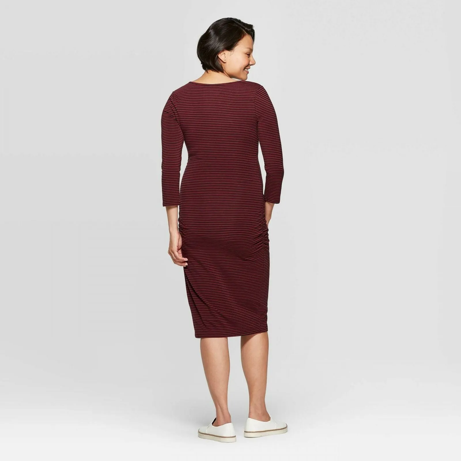 Isabel Maternity by Ingrid & Isabel Striped 3/4 Sleeve Midi T-shirt Dress