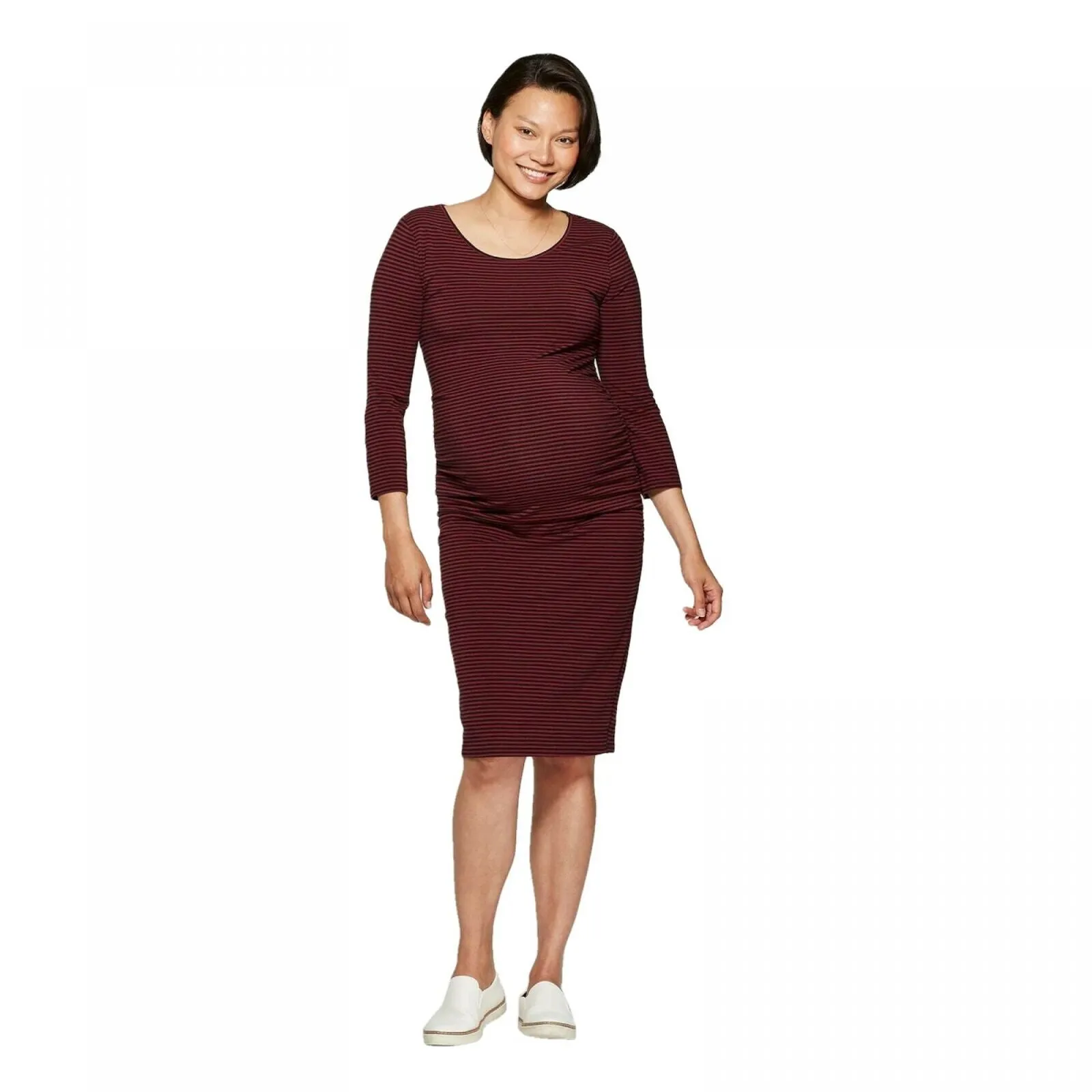 Isabel Maternity by Ingrid & Isabel Striped 3/4 Sleeve Midi T-shirt Dress