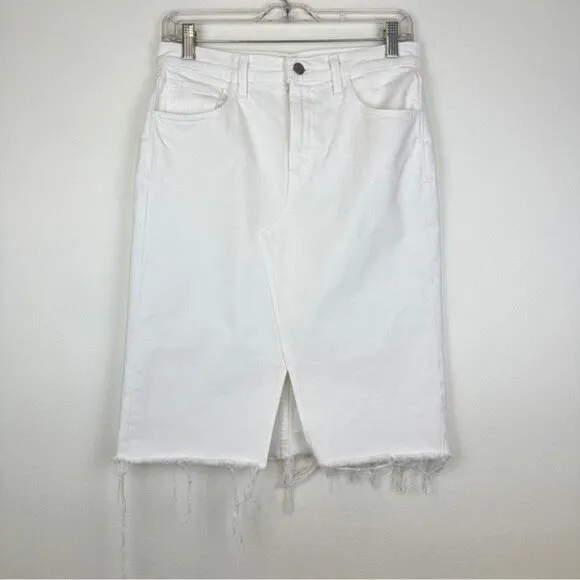 J Brand Trystan White Denim Jean Midi Skirt Size 25 Front Slit Fray Hem NWOT