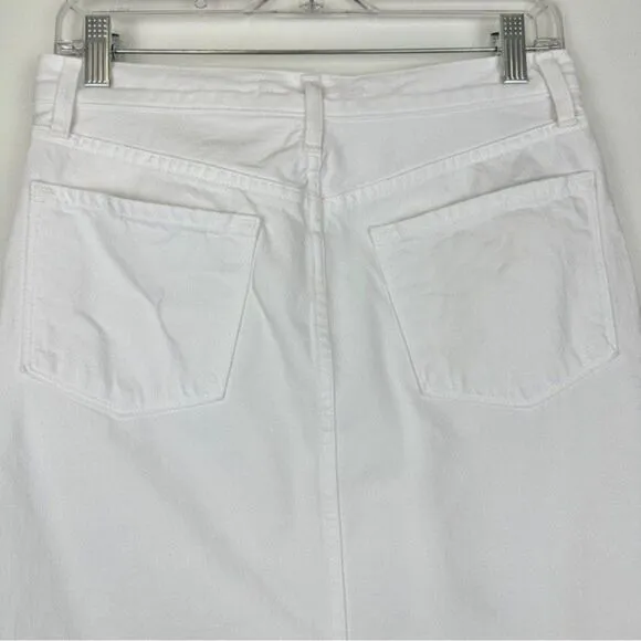 J Brand Trystan White Denim Jean Midi Skirt Size 25 Front Slit Fray Hem NWOT
