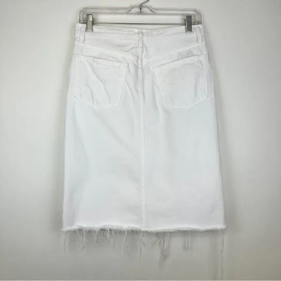 J Brand Trystan White Denim Jean Midi Skirt Size 25 Front Slit Fray Hem NWOT