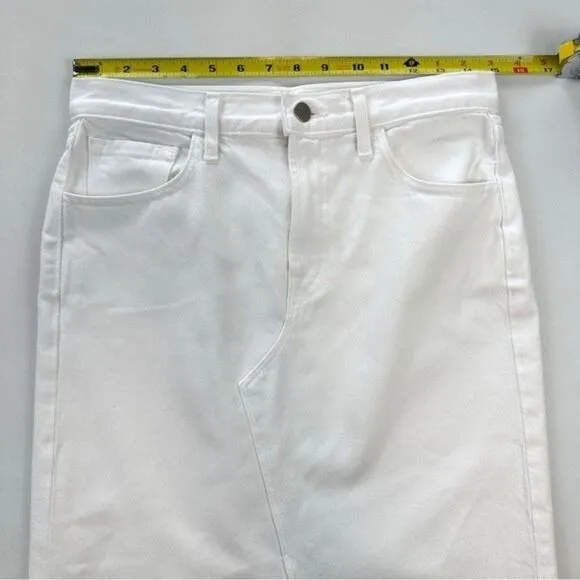 J Brand Trystan White Denim Jean Midi Skirt Size 25 Front Slit Fray Hem NWOT