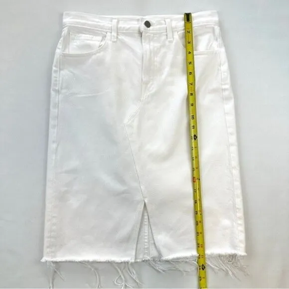 J Brand Trystan White Denim Jean Midi Skirt Size 25 Front Slit Fray Hem NWOT