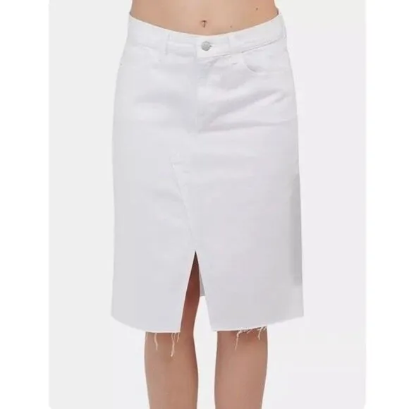 J Brand Trystan White Denim Jean Midi Skirt Size 25 Front Slit Fray Hem NWOT