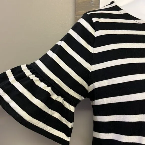J. Crew Black &amp; White Striped T- Shirt Dress w/ Ruffled Puff Sleeves- Small