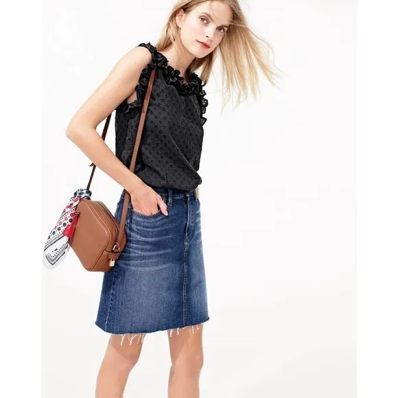 J. Crew Denim Skirt with Raw Hem Size 26 Frayed Mini Jean Skirt Blue