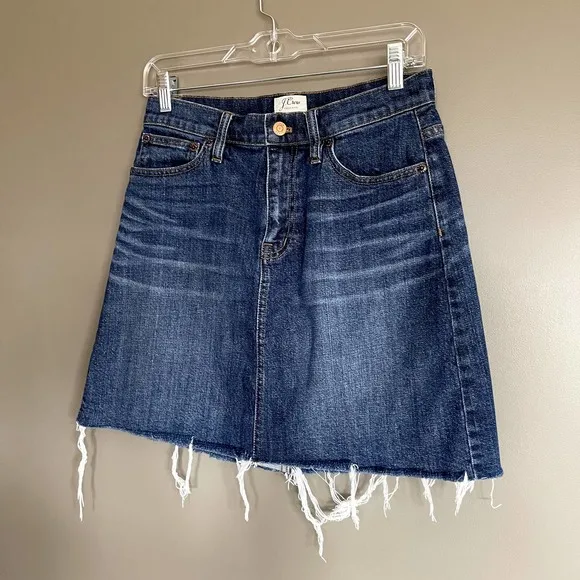 J. Crew Denim Skirt with Raw Hem Size 26 Frayed Mini Jean Skirt Blue