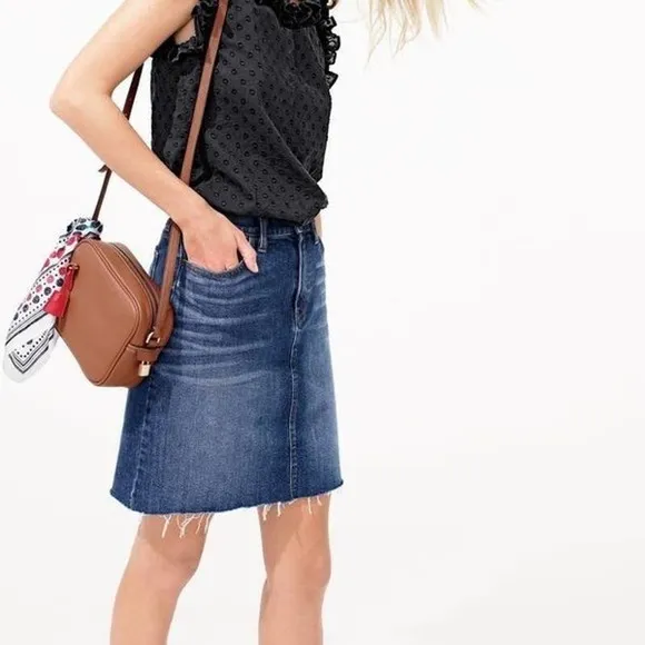 J. Crew Denim Skirt with Raw Hem Size 26 Frayed Mini Jean Skirt Blue