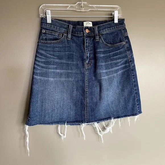 J. Crew Denim Skirt with Raw Hem Size 26 Frayed Mini Jean Skirt Blue
