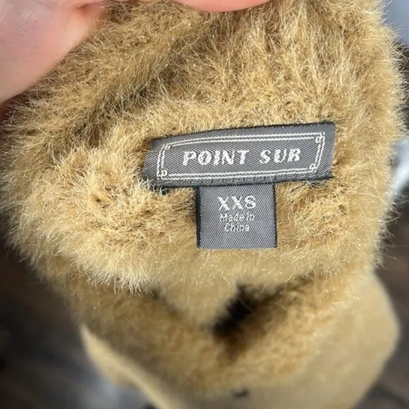 J Crew Point Sur Heavyweight‎ Camel Fuzzy Knit Cardigan Sweater Full Zip Jacket.