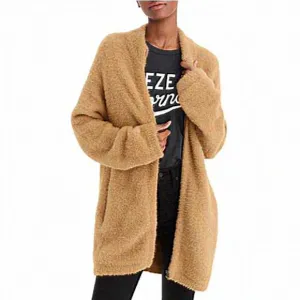 J Crew Point Sur Heavyweight‎ Camel Fuzzy Knit Cardigan Sweater Full Zip Jacket.