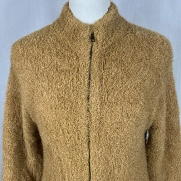 J Crew Point Sur Heavyweight‎ Camel Fuzzy Knit Cardigan Sweater Full Zip Jacket.