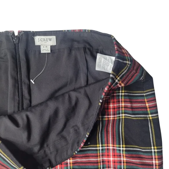 J Crew Stewart Tartan Plaid Cotton Sateen Pencil Skirt Size 14