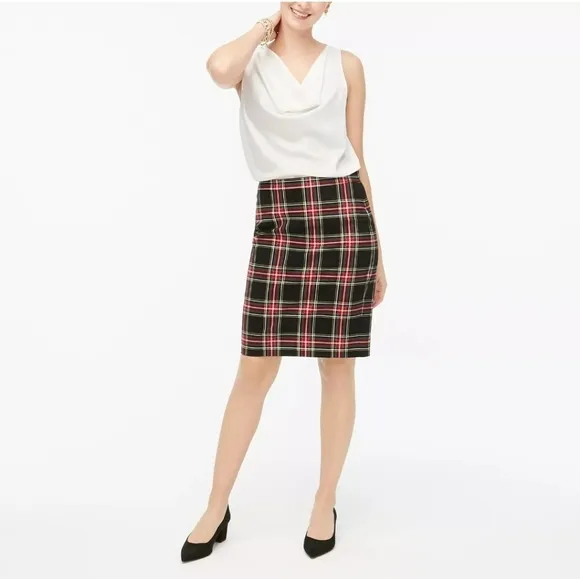 J Crew Stewart Tartan Plaid Cotton Sateen Pencil Skirt Size 14