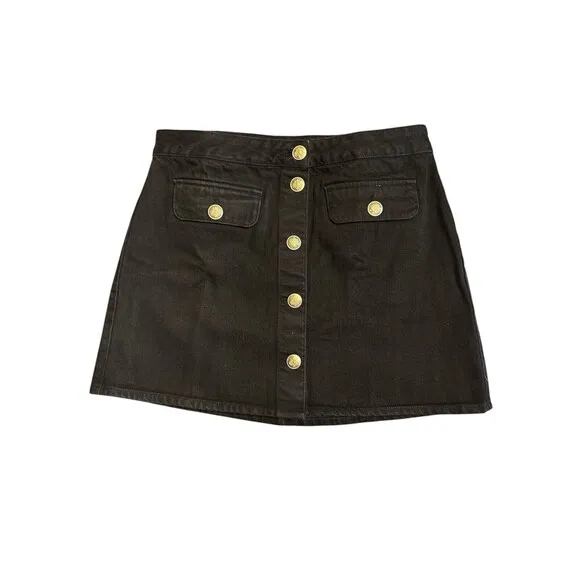 J. Crew Women’s Gold Button Mini Denim Skirt Preppy Black Size 8 Item CC931 NWT
