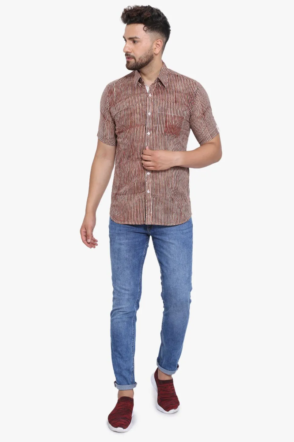 Jaipur 100% Cotton Red Striped Shirt