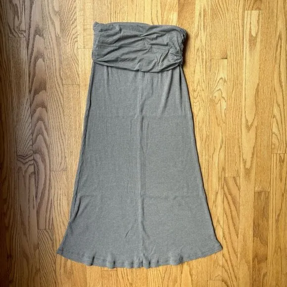 James Perse High Waisted Maxi Rib Skirt Beige Taupe 1
