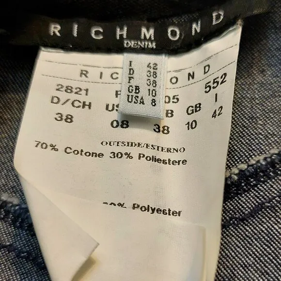 John Richmond Blue Denim A-Line Skirt w/Front Split Sz 42 NWOT