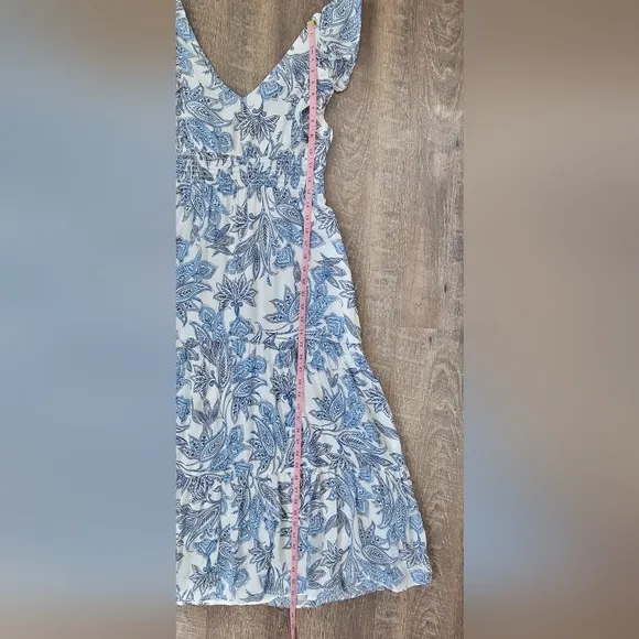 Joie Cassiel Dress Women's M Blue &amp; White Floral Maxi Smocked Cotton Blend EUC
