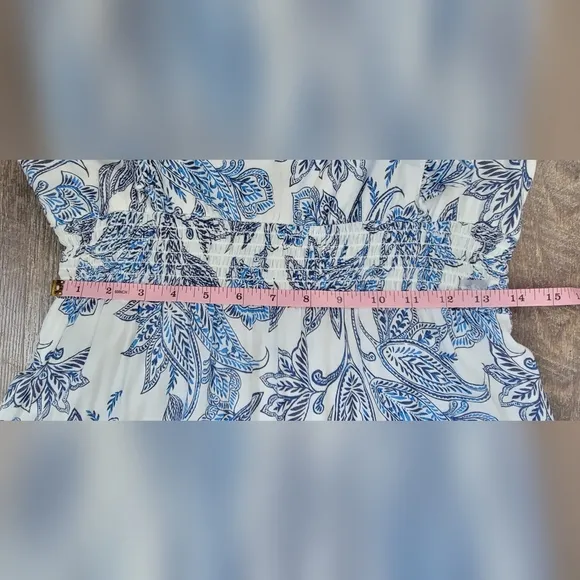 Joie Cassiel Dress Women's M Blue &amp; White Floral Maxi Smocked Cotton Blend EUC