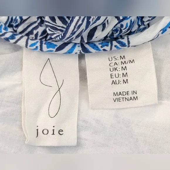 Joie Cassiel Dress Women's M Blue &amp; White Floral Maxi Smocked Cotton Blend EUC