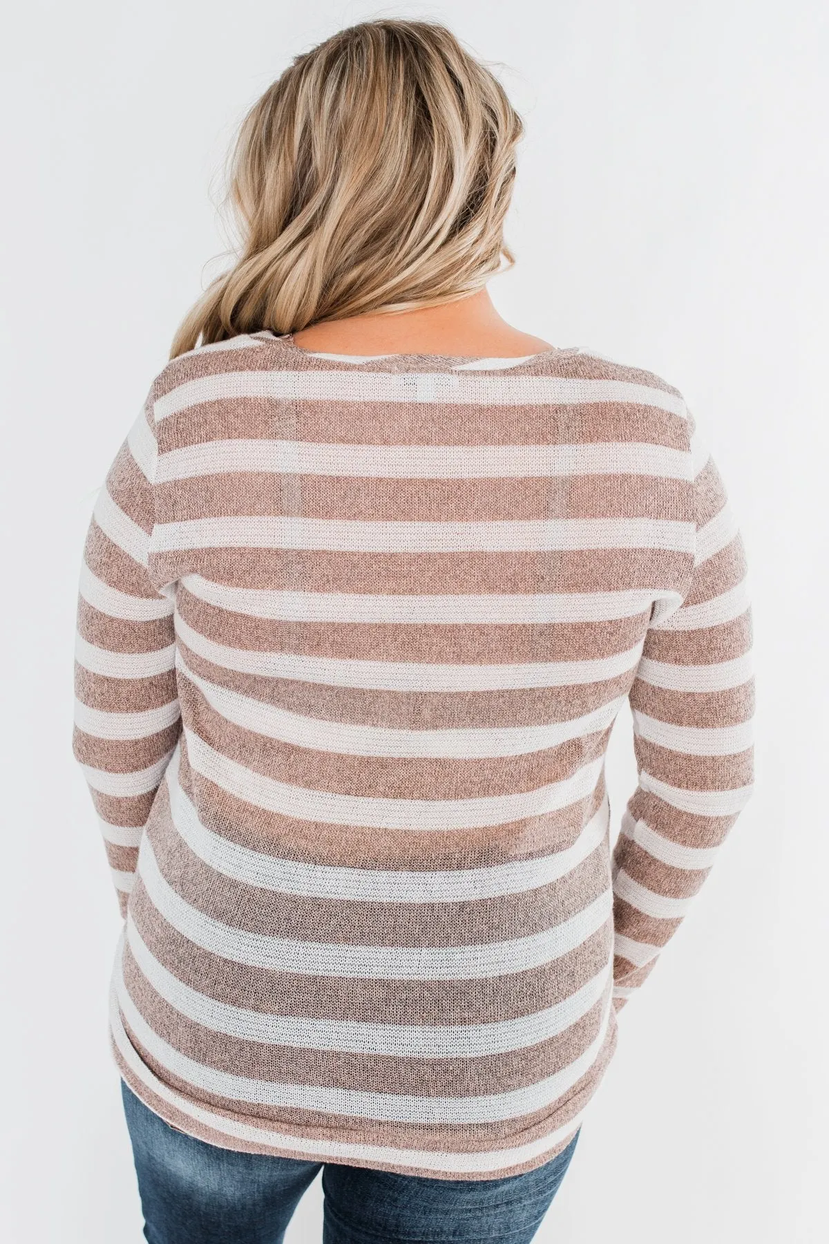 Just As You Are Striped Knit Top- Taupe