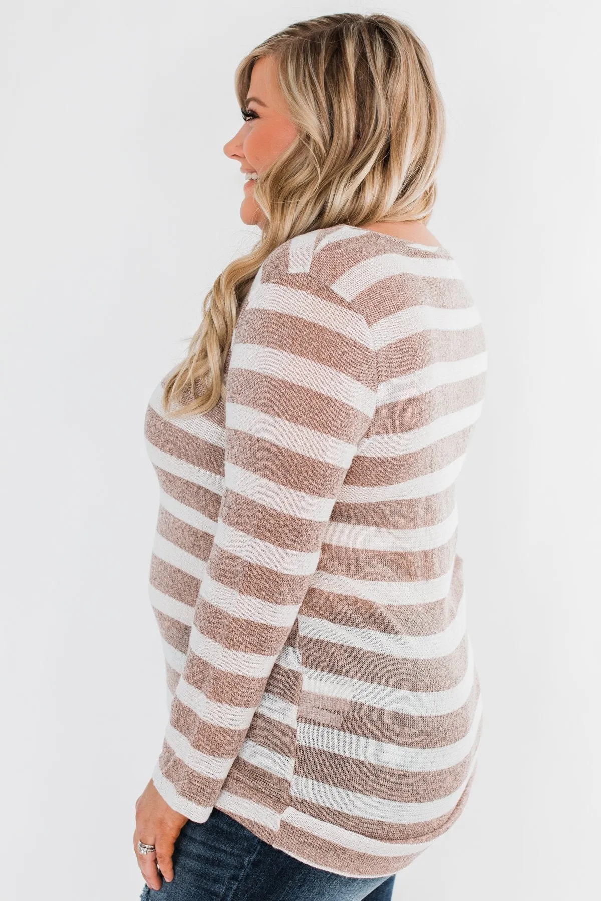 Just As You Are Striped Knit Top- Taupe