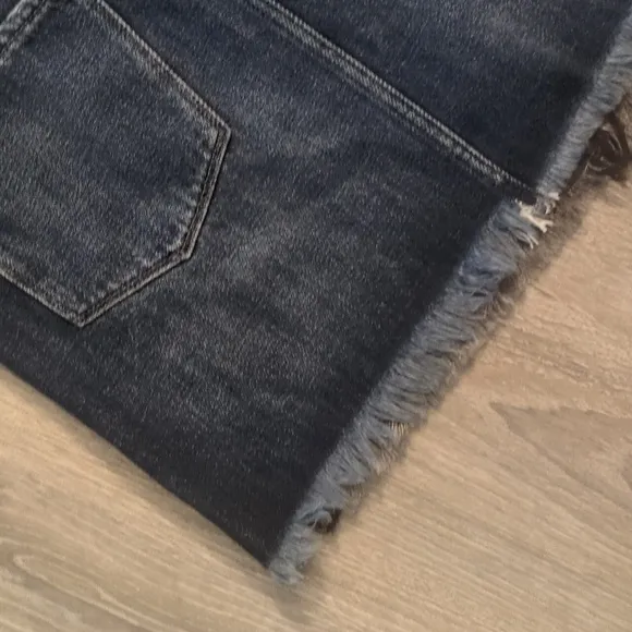 Kancan Collection Black Blue Two Toned Distressed Fringe Denim Skirt Size XL