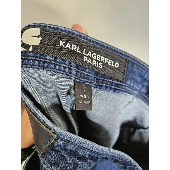KARL LAGERFELD PARIS New Stretch 8 JEAN SKIRT Denim Lace Up Mini Biker Rock