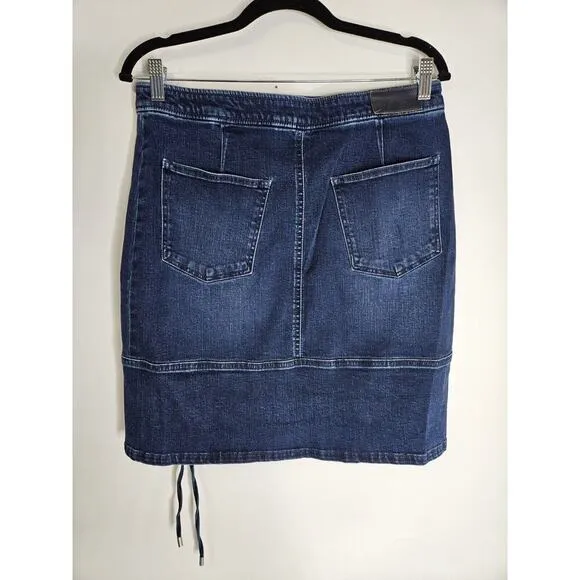 KARL LAGERFELD PARIS New Stretch 8 JEAN SKIRT Denim Lace Up Mini Biker Rock
